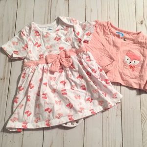 Pink White Fox Onesie Dress Cardigan Set Baby Girl